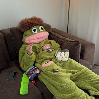 Couple Matching: Lady Long-Hair Onesie with Men's Funny Fish Pajamas, Unique Fall/Winter Loungewear